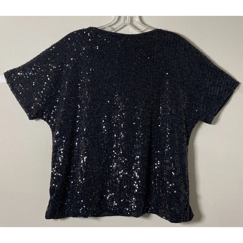 H&M Women Top S Black Sequin Short Sleeve Round Neck Pullover Elegant Party Chic - Picture 3 of 7
